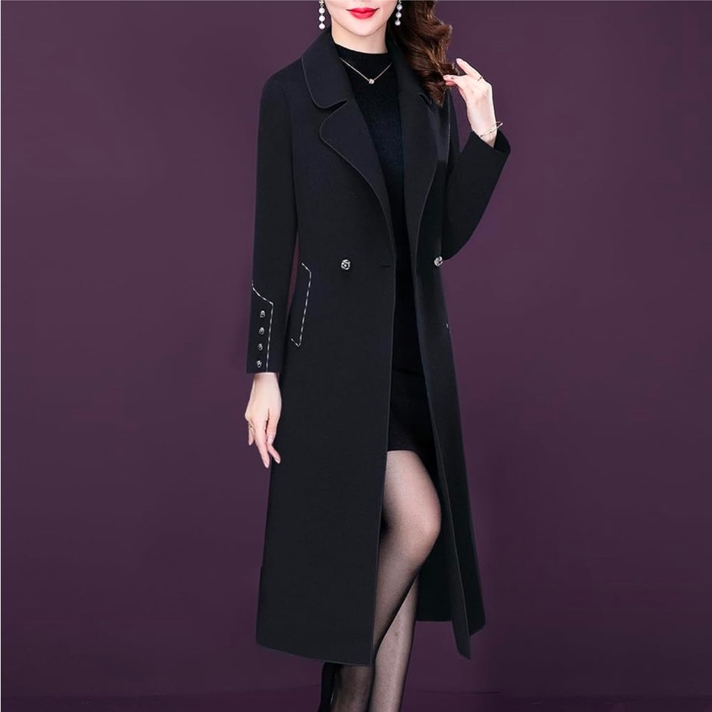 NWT Aprsfn Women's Long Pea Coat Fall Spring Elegant Solid Color Jacket Sz Small - Picture 3 of 5
